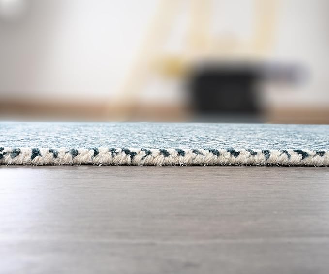 Modern Herringbone Chevron Collection Handcrafted Wool Area Rug - Durable, Zigzag Pattern, for High Traffic, Contemporary Design for Living Room, Bedroom, Dining Room Decor (Denim Blue, 10' x 14')