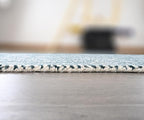 Modern Herringbone Chevron Collection Handcrafted Wool Area Rug - Durable, Zigzag Pattern, for High Traffic, Contemporary Design for Living Room, Bedroom, Dining Room Decor (Denim Blue, 5' round)