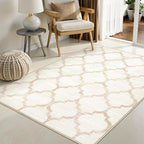 Lahome Moroccan 3x5 Washable Rug, Small Rugs for Bedroom Aesthetic Entry Way Rugs Indoor Non-Slip Low-Plie Throw Office Rug Ivory Distressed Capet for Kitchen Bathroom Laundry Kids Room