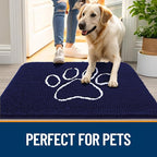 OLANLY Dog Door Mat for Muddy Paws 59x24, Paw Print Design, Absorbs Moisture and Dirt, Absorbent Non-Slip Washable Doormat, Quick Dry Chenille Mud Mat for Dogs, Entry Indoor Entryway Carpet, Navy Blue