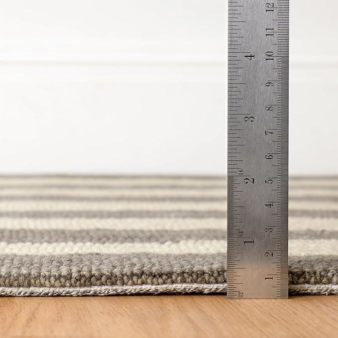 Dash & Albert Silas Stripe Grey Hand Micro Hooked Wool Rug, 9.5 X 13.5 Feet, Grey Stripe Pattern - Premium Luxury Hotel Quality Soft Breathable Hypoallergenic Machine Washable Easy Care All Season