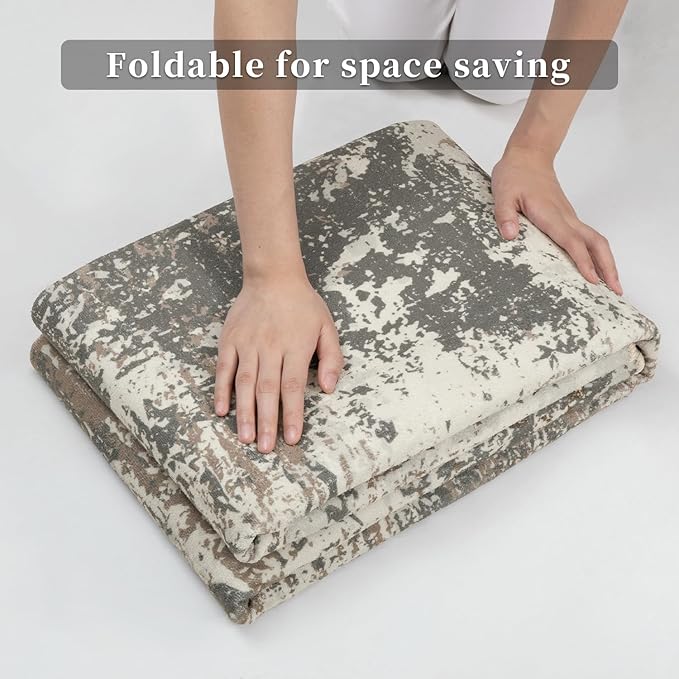 Ciicool 2'6 "x8' Washable Runner Rug, Modern Abstract Hallway Rugs Runner, Non-Slip Thin Accent Rug Lightweight Brown Gray Distressed Carpet Runners for Laundry Entryway Bedroom Kitchen Indoor