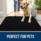 OLANLY Dog Door Mat for Muddy Paws 70x35, Absorbs Moisture and Dirt, Absorbent Non-Slip Washable Doormat, Quick Dry Chenille Mud Mat for Dogs, Entry Indoor Entryway Carpet for Inside Floor, Black