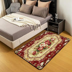 Elegant Red Floral Large Area Rug 5x7 Gold Geometric Living Room Rug | Bohemian Nordic Floral Rugs for Bedroom, Antique Decor Victorian Damask Carpet Indoor Floor Mat