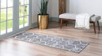 Rugs.com Lattice Trellis Collection Rug – 10 Ft Runner Gray Low-Pile Rug Perfect for Hallways, Entryways