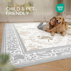 SOULFUL Medium Pile 3x5 Area Rug - Soft Underfoot Small Entryway Rug - Light Taupe Boho Floral - Washable Non-Slip - Perfect for Living Room Bedroom Foot Kids Room Reading Nook