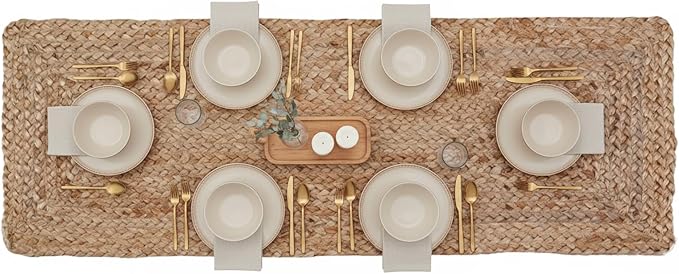 Savi Home Farmhouse Jute Burlap Table Runner 36 Inches Long, Organic Eco-Friendly Rustic Vintage Dining Table Runner, 13x36 Natural Jute Braided Table Runner