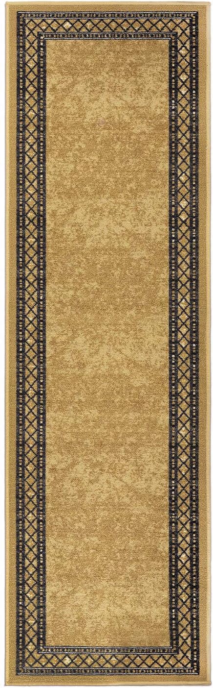 Antep Rugs Alfombras Modern Bordered 2x10 Non-Skid (Non-Slip) Low Profile Pile Rubber Backing Indoor Area Runner Rugs (Brown, 2' x 10')