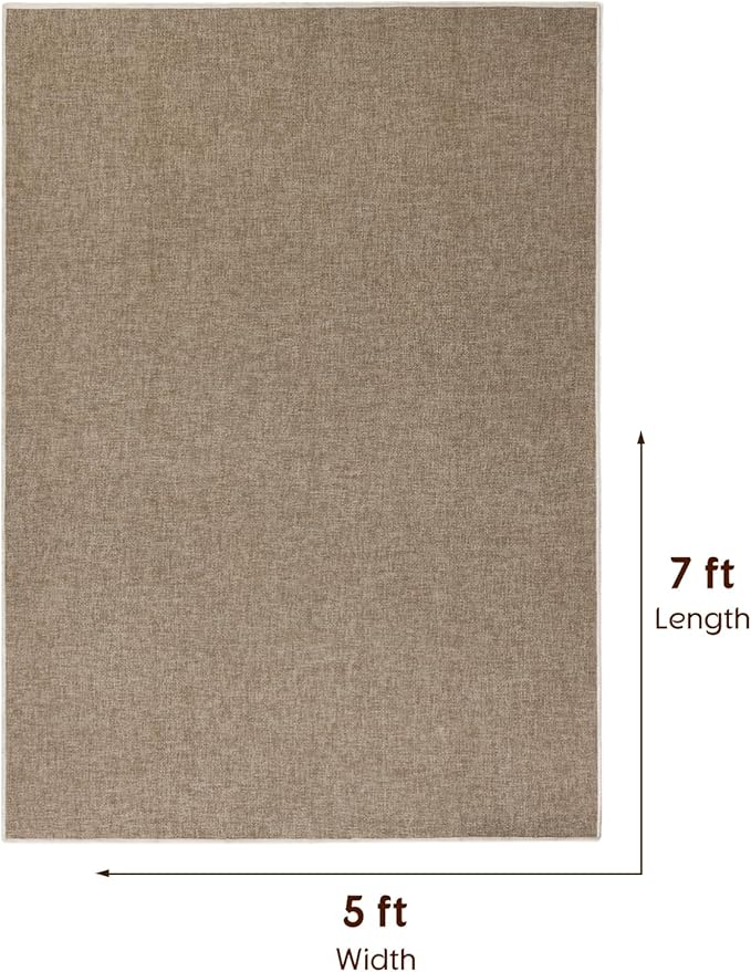 LBRO2M Easy Jute Solid Area Rug 5X7 Washable Rugs for Living Room Bedroom Natural Jute Look Indoor Outdoor Rug Durable, Solid Non Shedding Eco Friendly (5X7 Natural)