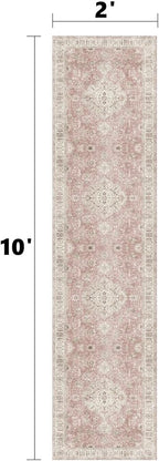 Washable Hallways Runner Rugs 2x10 Non-Slip Hallway Runners for Entrance Bedroom Low Pile Vintage Runners Pink