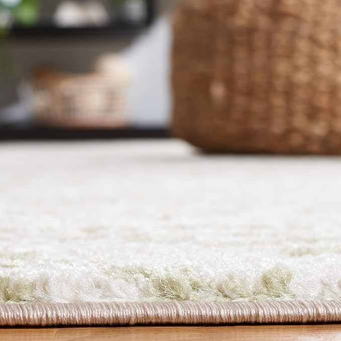 SAFAVIEH Tulum Collection Area Rug - 6'7" Round, Ivory & Sage, Moroccan Boho Tribal Design, Non-Shedding & Easy to Clean, Ideal for Living Room, Bedroom, Dining Space (TUL272H)