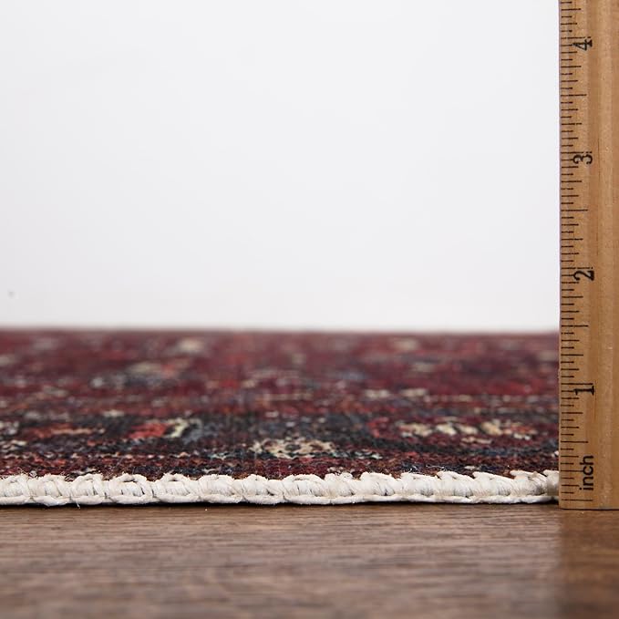 Bloom Rugs Washable Non-Slip 3' x 5' Rug - Burgundy Traditional Bordered Area Rug for Living Room, Bedroom, Dining Room, and Kitchen - Exact Size: 3' x 5'