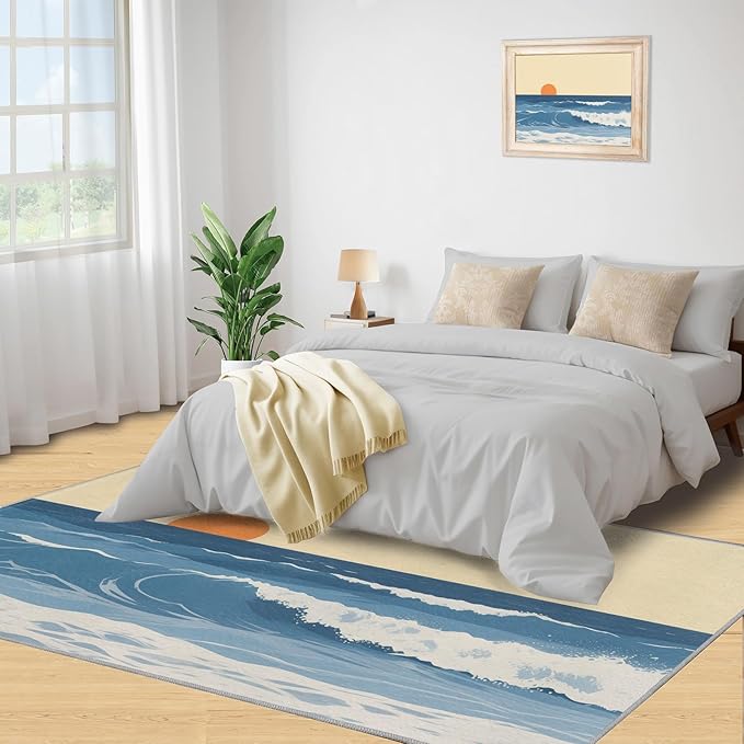 Boho Sun Area Rugs 5x6ft, Abstraction Deco Rugs for Kids Bedroom, Minimalist Sunburst Office Rug Low Pile are Not Stumbling Foot for Living Room End Table Nursery