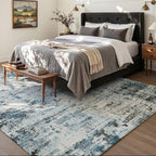 Area Rug 4x6 Washable Rug Blue for Living Room, Dining Room, Bedroom, Large Carpets, Non Slip & Non-Shedding Low Pile Vintage Print Rug for Home Office Decor