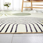 RoomTalks Mid Century Modern Washable Rug Stain Resistant, Boho Cute Aesthetic 8x10 Area Rugs for Bedroom Dining Living Room Office, Green Abstract Tropical Leaves Indoor Rug Plant Botanical Carpet