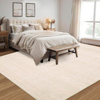 RUGSREAL Washable Contemporary Area Rug Low-Pile Solid Modern Area Rug Non-Slip Stain Resistant Home Office Solid Rug for Living Room Bedroom Kids Room, 5' x 7' Ivory Beige