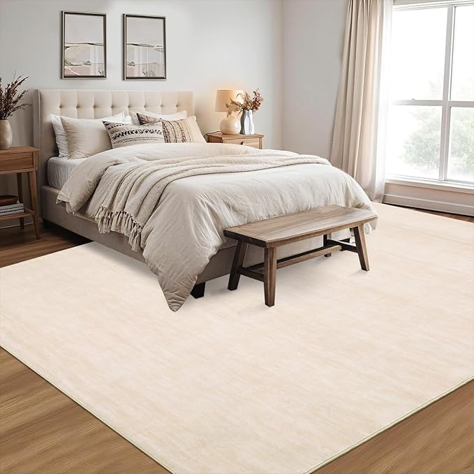 RUGSREAL 3x5 Washable Bedroom Rug Indoor Solid Color Rug Non-Slip Dining Room Throw Carpet Modern Contemporary Area Rug for Living Room Bedroom Kitchen Nursery, 3' x 5' Ivory Beige