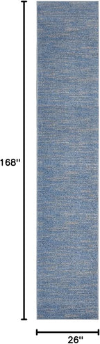 Nourison Home Nourison Essentials Blue Grey 2'2" x 14' Area Rug - Easy Clean, Non Shedding, Bed Room, Living Room, Dining Room, Kitchen (14' Runner)