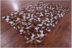 Modern Design Premium Cowhide Leather Carpet with Chevron Pattern, Area Rug (Brwon/White, 6x9)