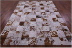 Modern Design Premium Cowhide Leather Carpet with Chevron Pattern, Area Rug (White/Brown, 9x15)
