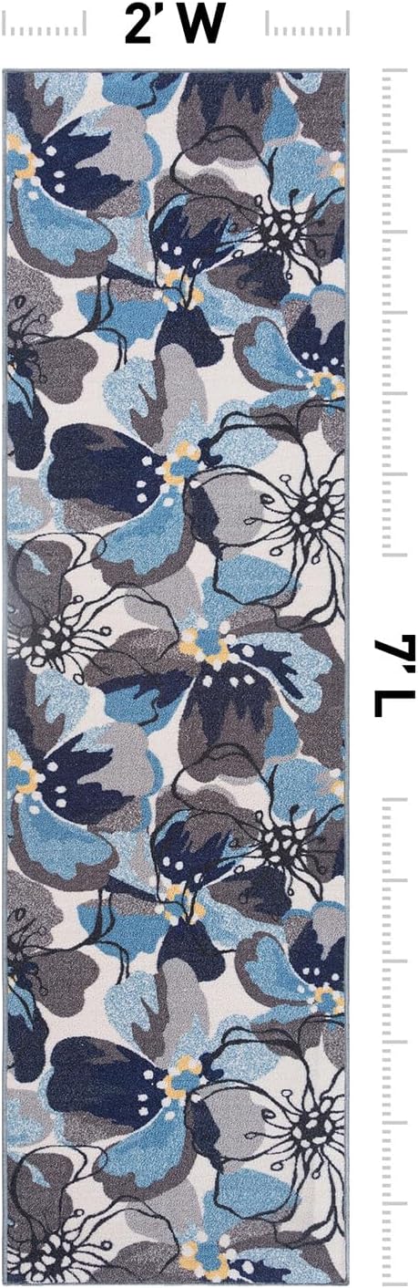 Rugshop Modern Large Floral Non-Slip (Non-Skid) Area Rug Runner 2' X 7' (22" X 84") Gray-Blue