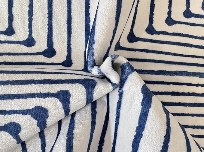 GLN Rugs Contemporary Collection - Machine Washable Area Rug, Contemporary Washable, Non Slip, Low Pile Chenille Rug, Living Room, Bedroom, Kitchen Rug (6' x 9' Blue Ivory)