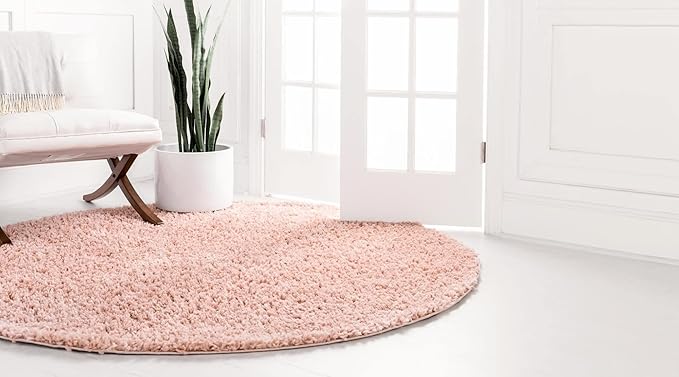 Unique Loom Davos Shag Collection Area Rug - Solid (10' Round, Dusty Rose)