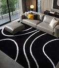 YIHOUSE Black Modern Area Rugs 8x10,Large Black and White Rugs for Living Room,Wave Washable Rug 8x10,Thin Abstract Geometric Rug,Minimalist Striped Rugs for Bedroom,Office