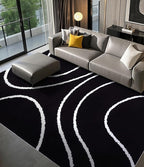 YIHOUSE Black Modern Area Rugs 8x10,Large Black and White Rugs for Living Room,Wave Washable Rug 8x10,Thin Abstract Geometric Rug,Minimalist Striped Rugs for Bedroom,Office