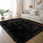 Latepis Black Carpet 4x6 Area Rug for Bedroom Fuzzy Faux Sheepskin Fur Rug for Living Room Bedside Rugs for Dorm Sofa Floor Luxury Home Decor