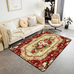 Elegant Red Floral Large Area Rug 5x7 Gold Geometric Living Room Rug | Bohemian Nordic Floral Rugs for Bedroom, Antique Decor Victorian Damask Carpet Indoor Floor Mat
