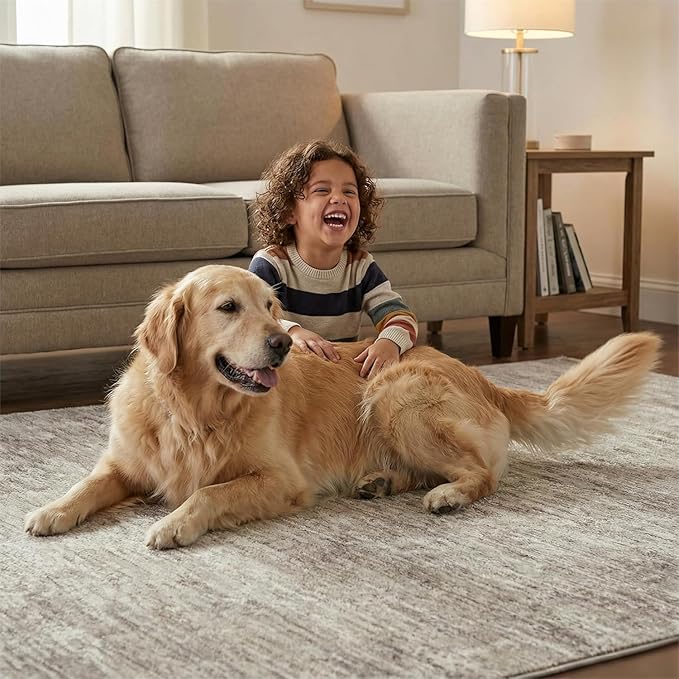 Garvee Modern Area Rug for Bedroom 5x7 Throw Rugs for Living Room, Machine Washable Area Rugs with Rubber Backing, Non Shedding Low Pile Carpet Stain Resistant Soft Mats for Nursery Dining Room, Camel
