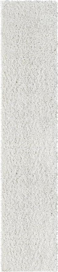 Unique Loom Davos Shag Collection Area Rug - Solid (2' 7" x 20' Runner, White/ Ivory)