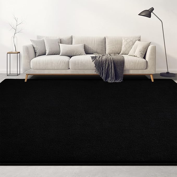 Large Area Rugs for Living Room Bedroom, 6x9 Feet Black Rug, Minimalist Modern Shag Rug, Soft Thick Comfy Memory Foam Indoor Carpet, Non-Slip Washable Rug for Boys Girls Dorm Nursery Room Home Decor