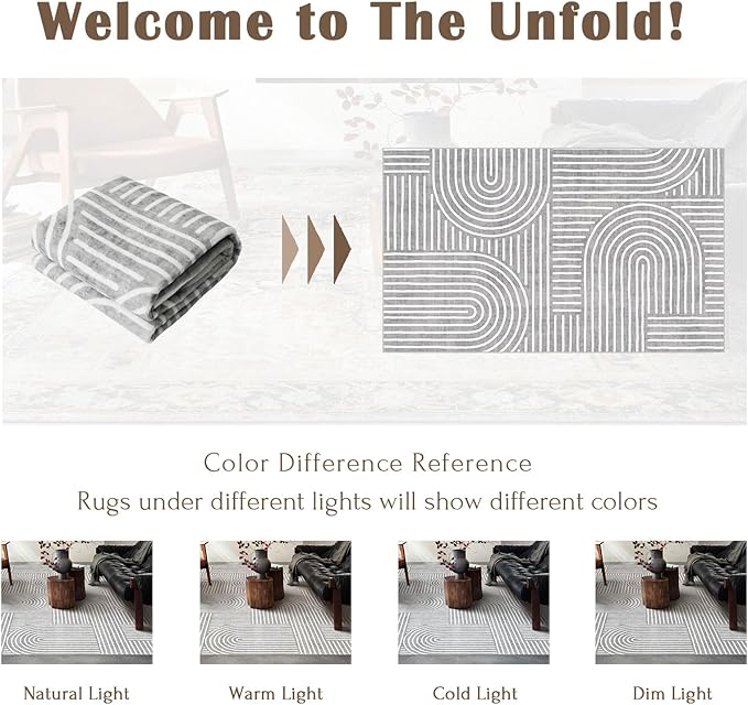 3x5 Washable Area Rug - Small Entryway Rug Non-Slip Grey Abstract Rainbow Kitchen Rugs Modern Boho Carpet Throw Rugs for Living Room Bedroom Bathroom Dorm Nursery Room Home Decor