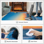 Coastal Rugs for Bedroom - 2x3 Area Rug - Ocean Lighthouse Rugs for Living Room, Sunset Ocean Scenery Rug, Non-Slip Washable Home Decor Carpet