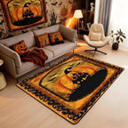 Halloween Pumpkin 3 x 5 Area Rug Spooky Haunted House Rugs for Living Room | Vintage Gothic Washable Rug, Castle Silhouette Carpet Indoor Floor Mat,Bats Halloween Decoration