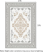 SOULFUL Medium Pile 2x3 Entryway Rug - Soft Foot Feel Small Area Rug - Light Taupe Boho Floral - Washable Non-Slip - Perfect for Hallway Kitchen Bedroom Bathroom Indoor Entrance
