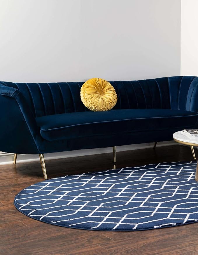 Unique Loom Glam Collection Area Rug - Trellis (7' 10' x 10' Oval, Navy Blue Silver/ Silver)