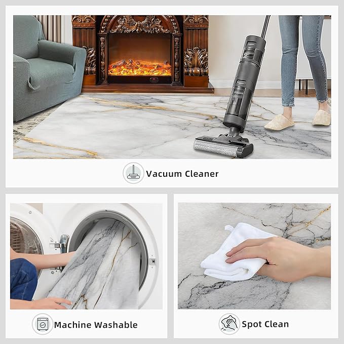 6x9 Abstract Marble Living Room Rug - White-Marble Bedroom Carpet, Modern Luxury Classroom Rug for Carpet Boy Bedroom Office Nursery Hardwood Home Decor
