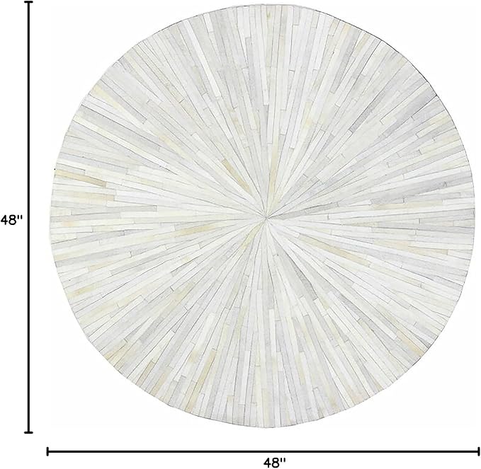 Faux Cowhide Round Area Rug | Non-Slip Leather Floor Carpet for Living Room, Bedroom, and Home Décor | Modern Stylish Accent Rug(White_4x4)
