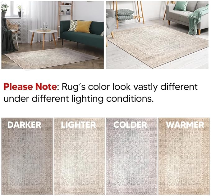 Keen Home Design 3x5 Rug - Machine Washable Entry Rug with Non-Slip Backing, Ideal for Enteryway, Kitchen, Bathroom, Laundry Room - Vintage, Easy Clean, Durable, Low Pile Rug - (3' x 5')