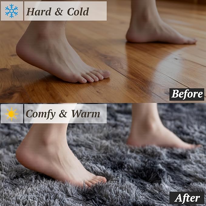 4x6 Area Rugs for Living Room Bedroom, Soft Fluffy Shaggy Bedside Rug, Indoor Floor Carpet for Kids Playroom, Dorms, Nursery Rooms, Home Decor (Tie-Dyed Dark Grey 4'x6')
