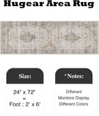 HUGEAR 2x6 Runner Rug Hallway Machine Washable Retro Taupe Green Vintage Floral Low Pile Carpet Distressed Long Throw Rug Bedroom Office Bathroom Kitchen Laundry Non Slip Soft Lightweight