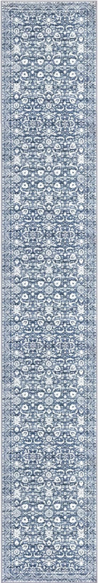 Runner Rug 2.6x16, Light Blue White Washable Long Hallway Rug Runner Non-Slip Soft Kitchen Runner Thin Printed Faux Wool Super Soft Carpet for Entryway Bedroom Laundry Room Indoor Home Decor