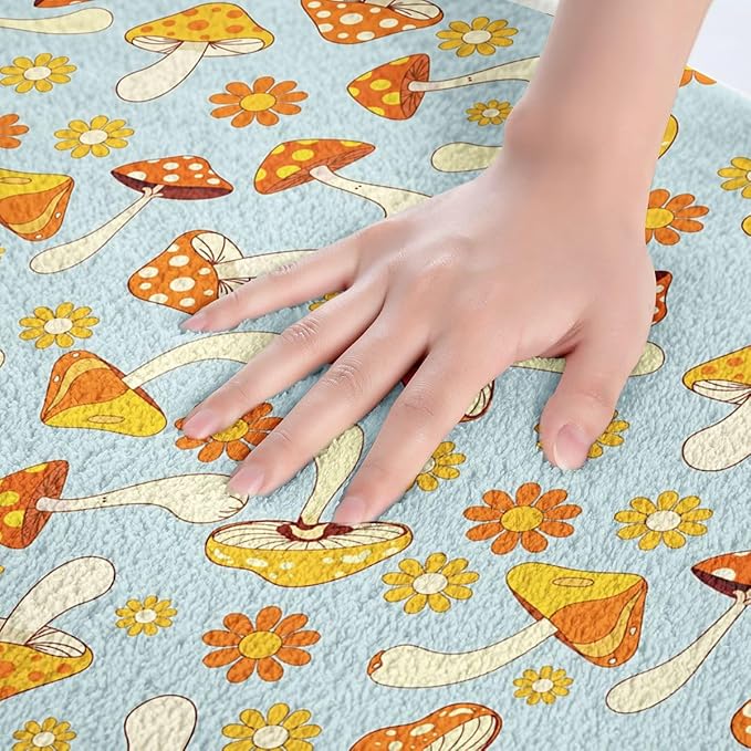 Erosebridal Hippie Mushroom Bath Rugs Kids Cute Groovy Floral Bathroom Mats Boho Retro 70s Theme Decor Bath Carpets 20x32 Bohemian Kawaii Floor Mats Girls Flower Bathroom Rugs