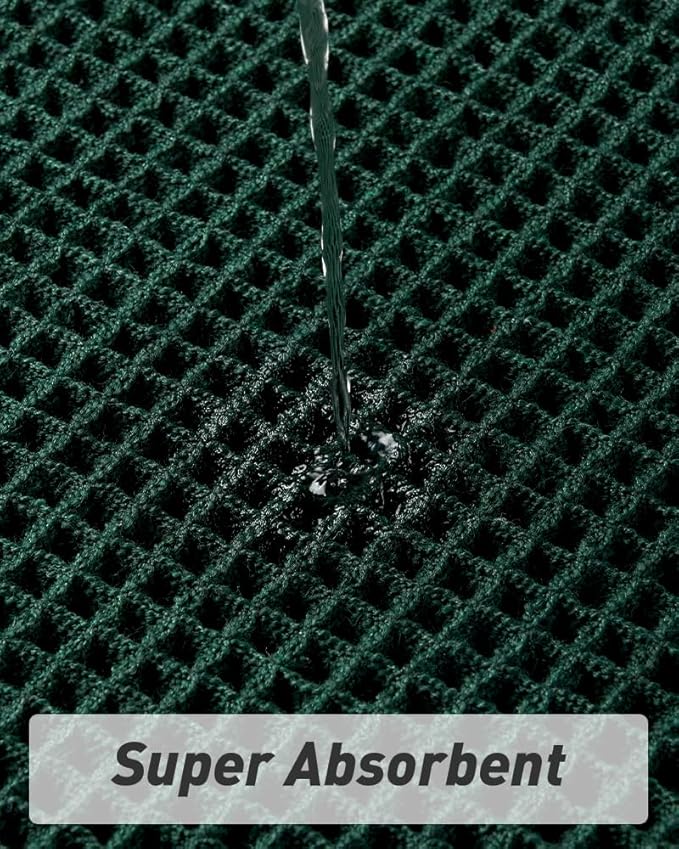 Upgraded Waffle Runner Rug, Super Absorbent Non Slip Bath Mats for Bathroom Floor Machine Washable Bathroom Runner Rug with Tassels Ideal for Hallway Bedroom Laundry Room, Dark Green, 2'x6'(24" x 72")