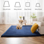 MAXYOYO Coral Velvet Area Rug, Thick Japanese Tatami Mat Living Room Carpet with Non-Slip Backing, Large Solid Color Mat for Bedroom Dormitory Yoga, Navy, 78 by 158 inch