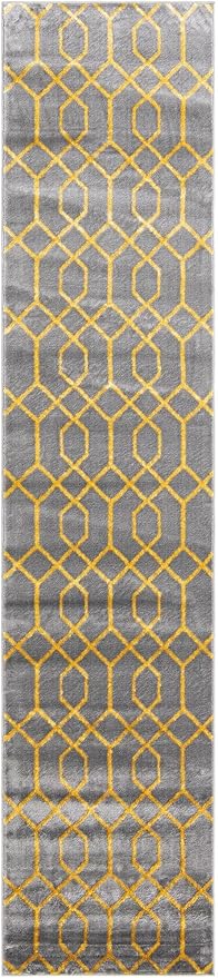 Unique Loom Glam Collection Area Rug - Trellis (2' 7" x 12' Runner, Gray Gold/ Gold)