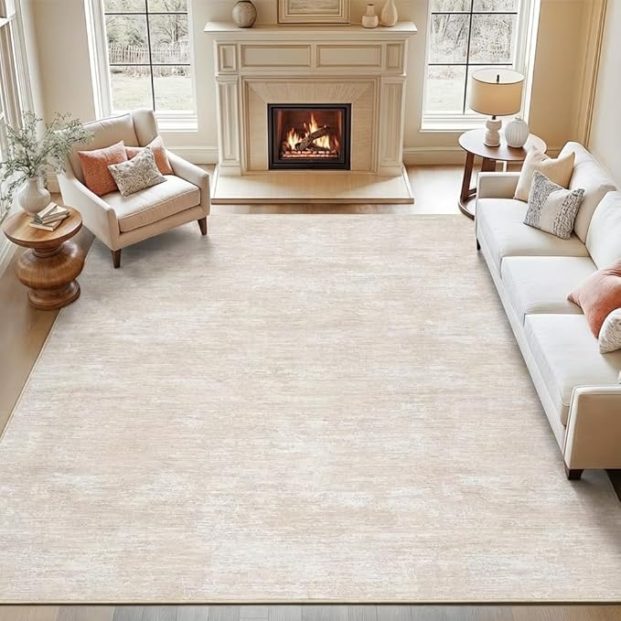 Garvee 8x10 Area Rug for Bedroom Washable Kids Room Rug with Rubber Backing, Stain Resistant Modern Solid Rugs Non Shedding Low Pile Contemporary Carpet for Living Room, Dining Room, Beige